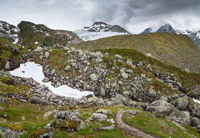 Scenic view of snowcapped mountain against sky