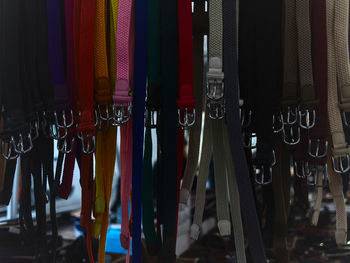 Close-up of clothes hanging in store for sale