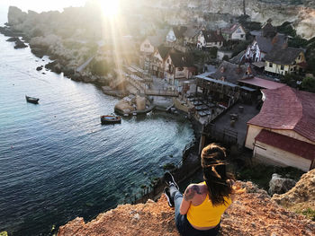 High angle view of people at sea shore