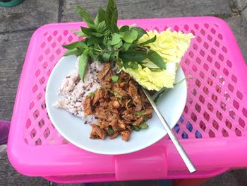 High angle view of meal served in plate