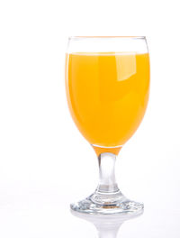 Close-up of beer glass against white background