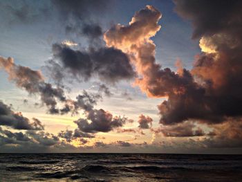 Scenic view of sea against cloudy sky