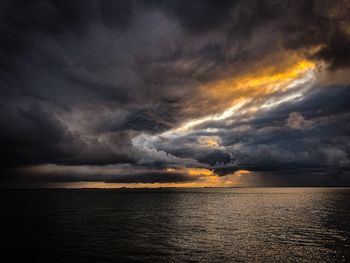 Scenic view of sea against dramatic sky