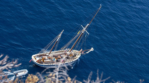 High angle view of sailboat sailing in sea