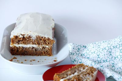 Close-up of cake in plate on table