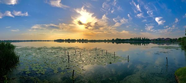 Scenic view of lake against sky during sunset