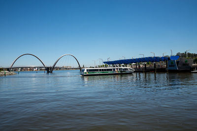 Bridge over river against clear blue sky