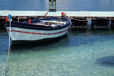 Boat moored in water