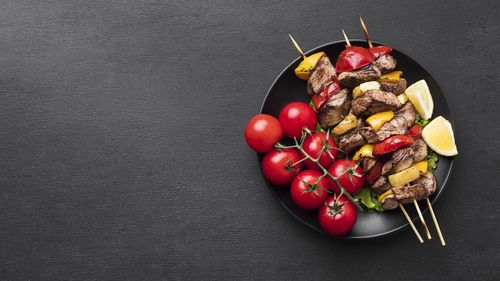 High angle view of fruits on table