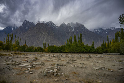 Scenic view of snowcapped mountains against sky