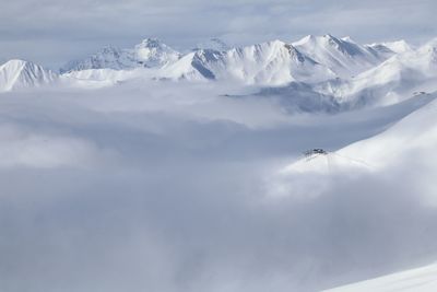 Scenic view of snowcapped mountains against sky