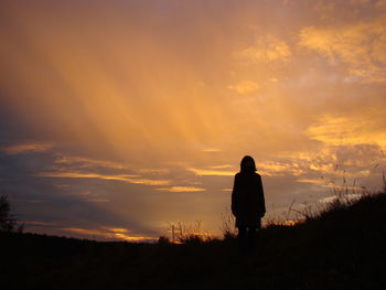 Silhouette of person standing in field during sunset