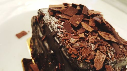 Close-up of chocolate cake in plate