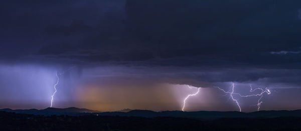 Scenic view of lightning in sky at night