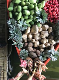 Directly above shot of various vegetables in boat