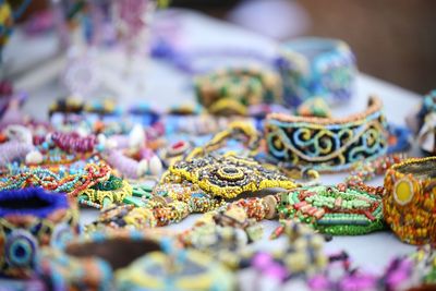 Close-up of jewelry on table