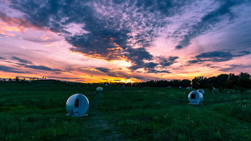 Scenic view of field against sky during sunset