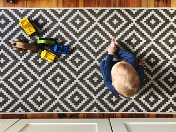 High angle view of toy on floor at home