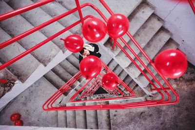 High angle view of red balloons