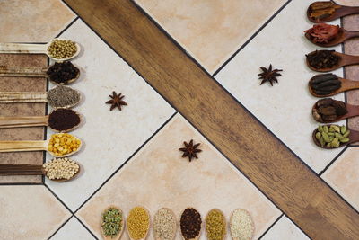 High angle view of food on floor