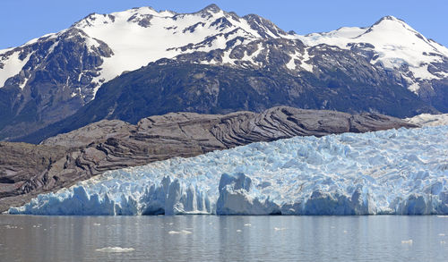 Grey glacier coming down from the patagonian ice field in torres del paine national park in chile