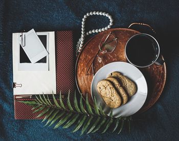 High angle view of coffee cup on table