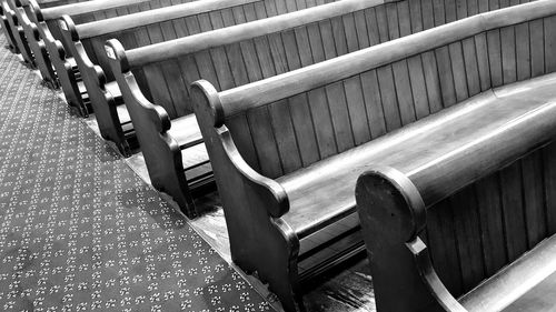 High angle view of empty benches