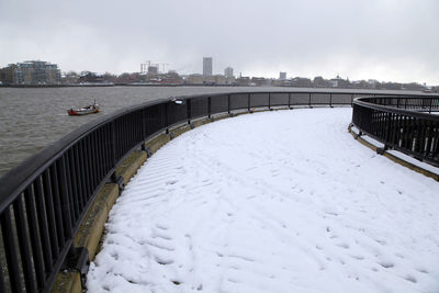Scenic view of frozen river against sky during winter