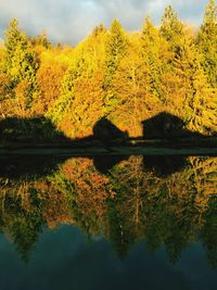 Scenic view of lake against sky at sunset