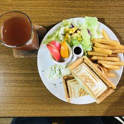 High angle view of food on table