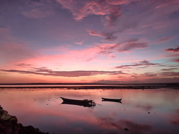 Scenic view of lake against sky during sunset