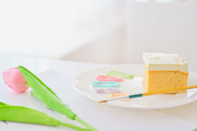 Close-up of cake in plate on table