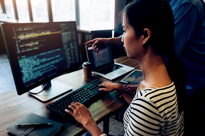 Woman working on table