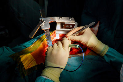 Close-up of hands working