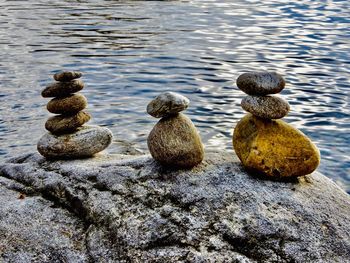 High angle view of stones on shore