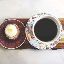 High angle view of coffee on table