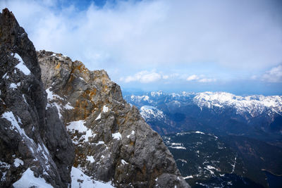 Scenic view of snowcapped mountains against sky