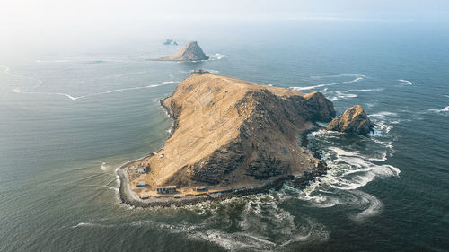 High angle view of ship on sea shore