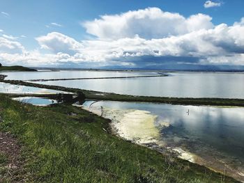 Scenic view of lake against sky