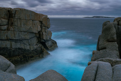 Scenic view of sea and rocks against sky