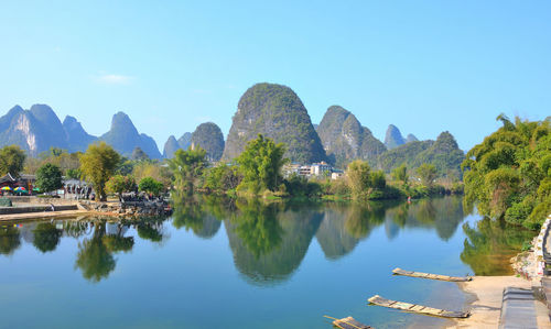 Panoramic view of lake and trees against sky