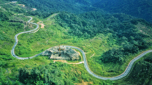 High angle view of winding road