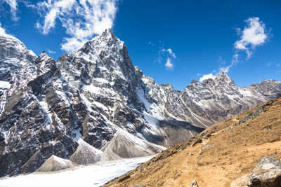 Panoramic view of snowcapped mountains against sky