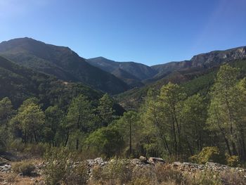 Scenic view of mountains against clear sky