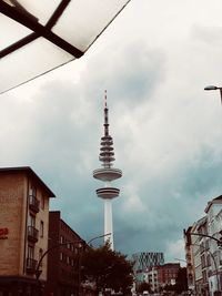 Low angle view of buildings against cloudy sky