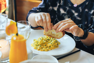 High angle view of breakfast served on table