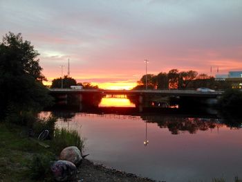 Scenic view of calm lake at sunset