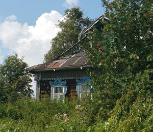 Low angle view of houses against sky