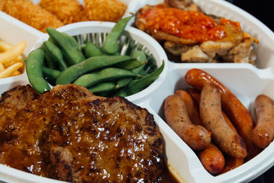 View of variety of food in one plate