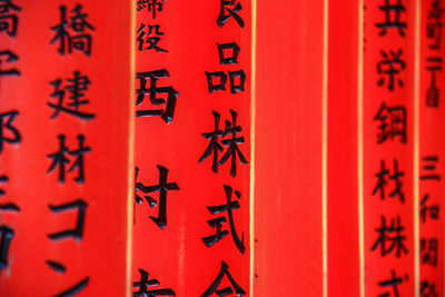 Close-up of text on red wall